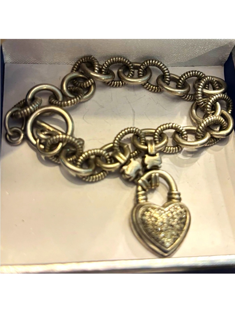 Heart Padlock Charm Bracelet in Silver Tone